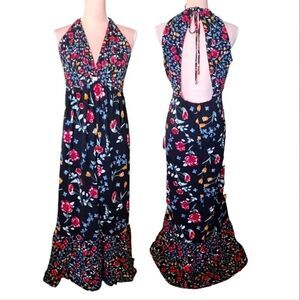 Derek Heart Vibrant Floral Maxi Dress - Black, Red, Blue